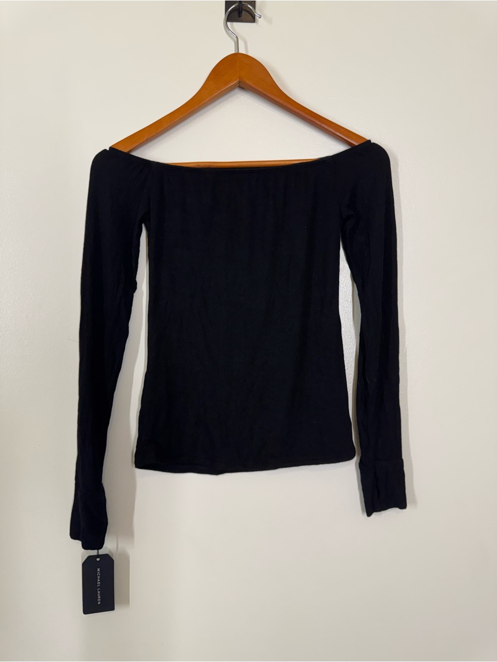 Michael Lauren Laney Off the Shoulder Black Ribbed Top Small Ribbed Stretchy - Picture 7 of 12